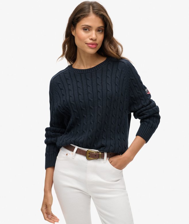 womens Slouchy Cable Knit Jumper in DEEP NAVY | Superdry UK