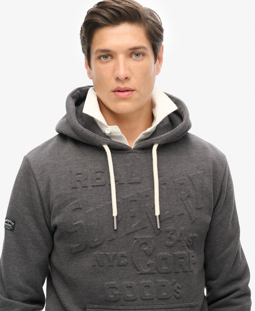 mens Embossed Logo Graphic Hoodie in Graphite Dark Grey Marl