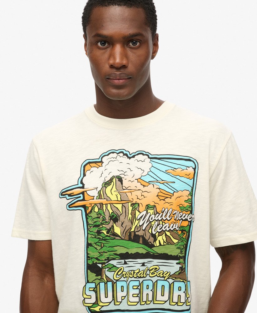 mens Neon Travel Graphic Loose T-Shirt in Off White Slub | Superdry US