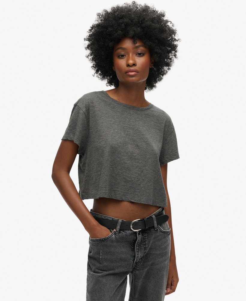 womens Slouchy Cropped T-Shirt in COSMO GREY MARL | Superdry US