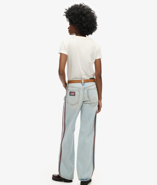 Mid Rise Wide Leg Double Tape Jeans