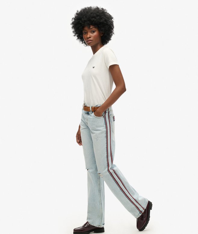 Mid Rise Wide Leg Double Tape Jeans