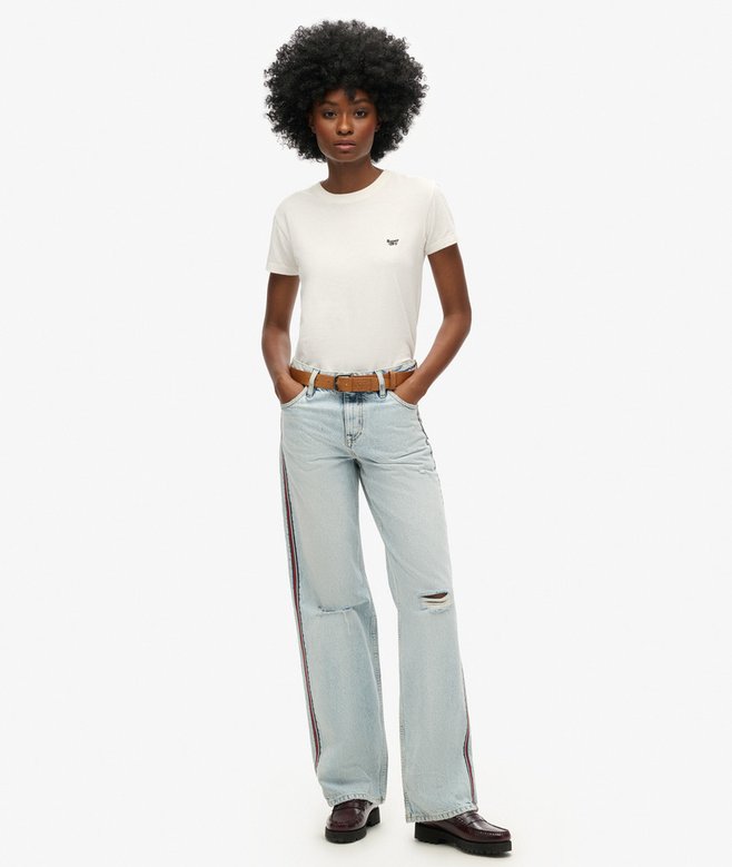 Mid Rise Wide Leg Double Tape Jeans