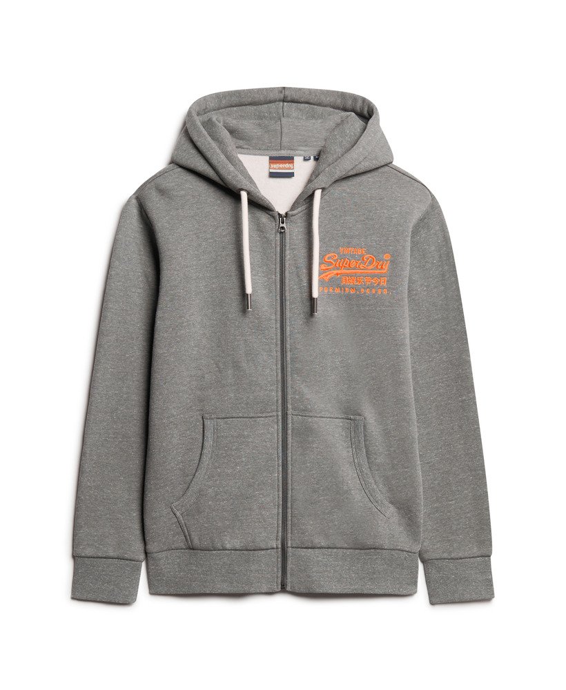 mens Neon Vintage Logo Graphic Zip Hoodie in Storm Grey