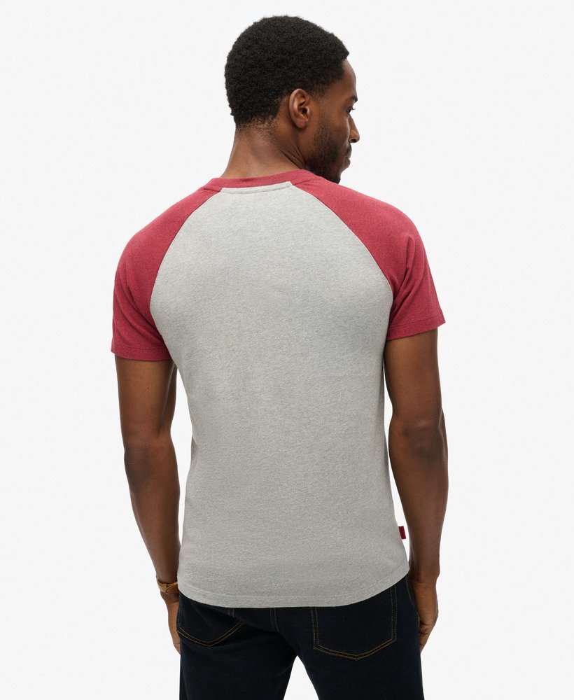 mens Organic Cotton Essential Logo Baseball T-Shirt in Grey