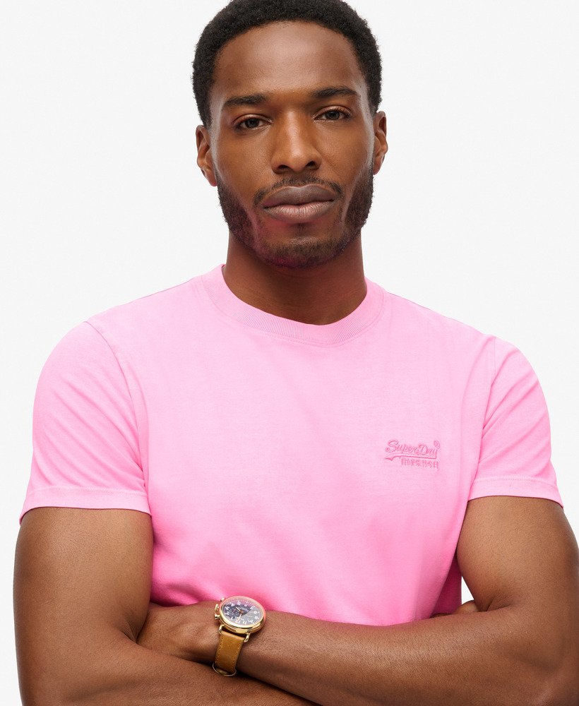Superdry★ピンクパープル ロゴ☆メンズ☆Ｔシャツ mens Essential Logo Embroidered Neon T-Shirt in Dry Fluro