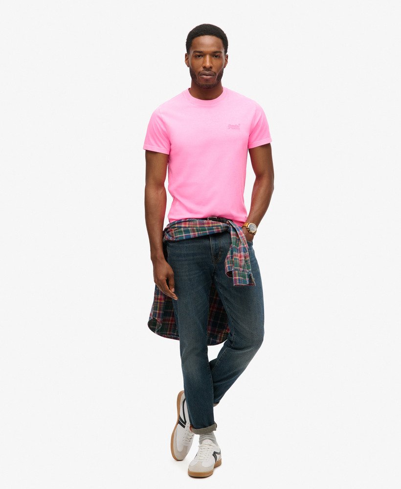 Superdry★ピンクパープル ロゴ☆メンズ☆Tシャツ mens Essential Logo Embroidered Neon T-Shirt in Dry Fluro