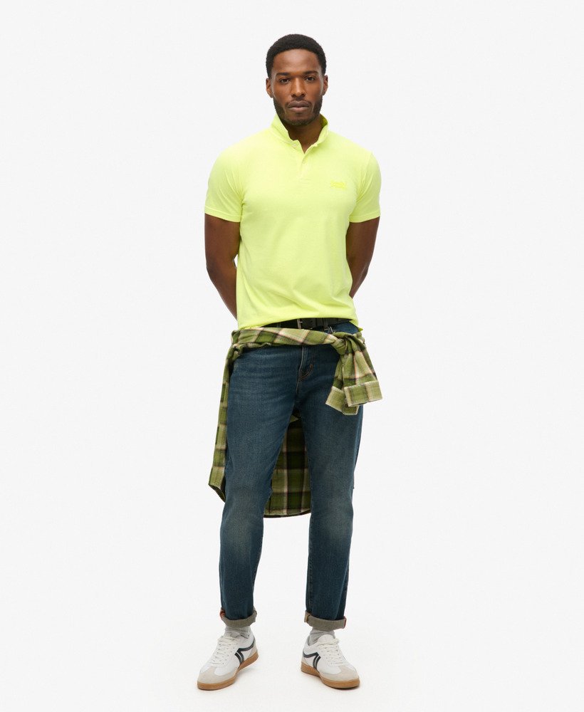 mens Essential Logo Neon Jersey Polo Shirt in Dry Fluro Yellow