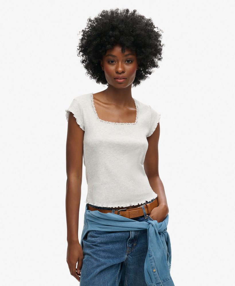 womens Athletic Essentials Square Neck Top in Glacier Grey