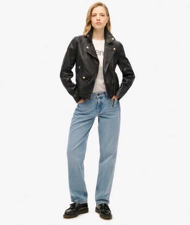 Classic Leather Biker Jacket Image 2
