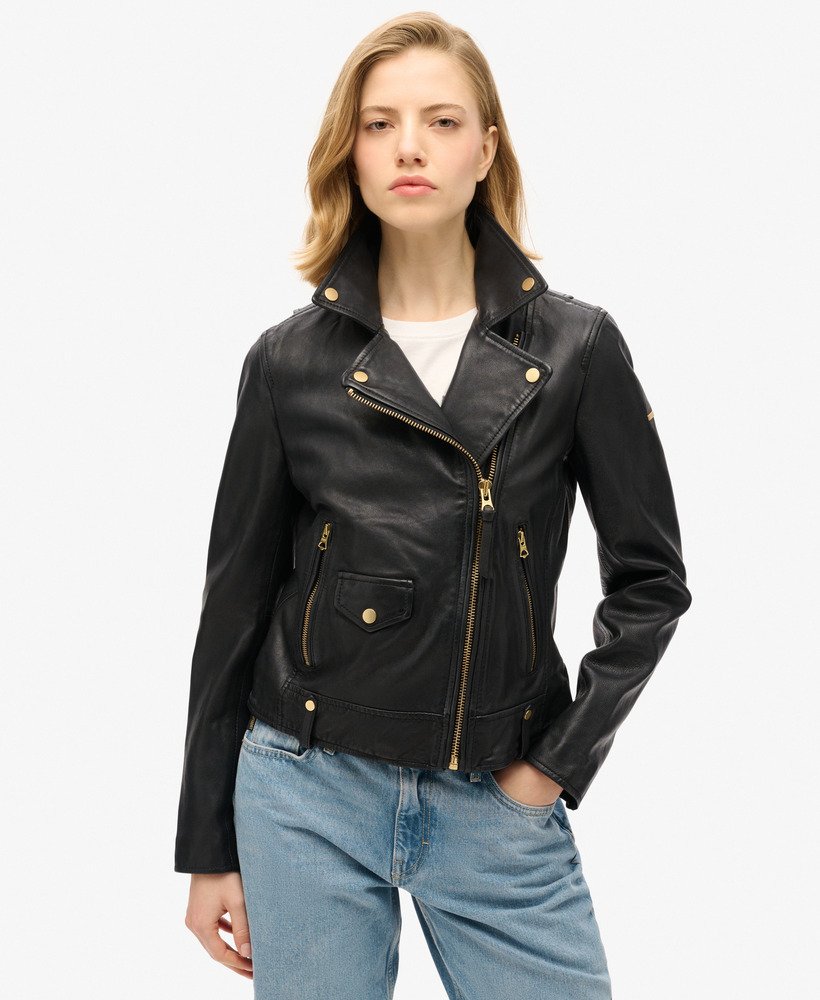 womens Classic Leather Biker Jacket in Black | Superdry US