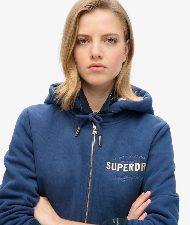 Sweat à capuche et tirette Sherpa bleu californien chiné pours Femme | BE-FR