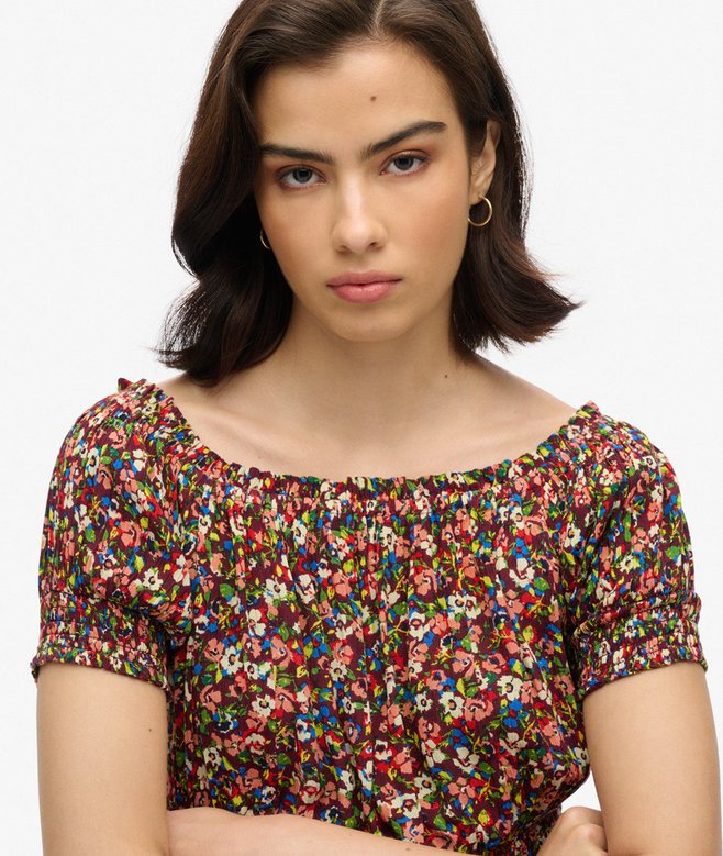 Smocked Short Sleeve Crop Top