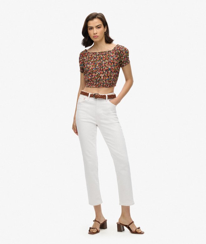 Smocked Short Sleeve Crop Top