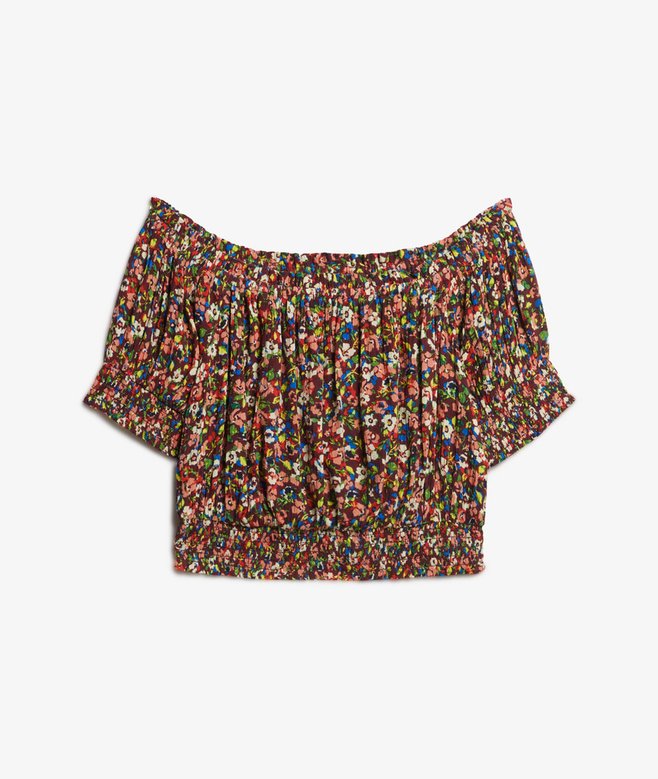Smocked Short Sleeve Crop Top