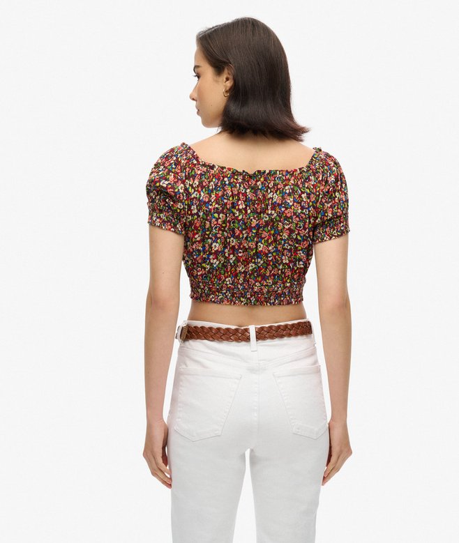 Smocked Short Sleeve Crop Top