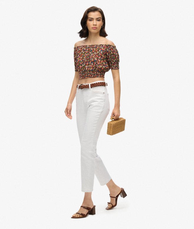Smocked Short Sleeve Crop Top
