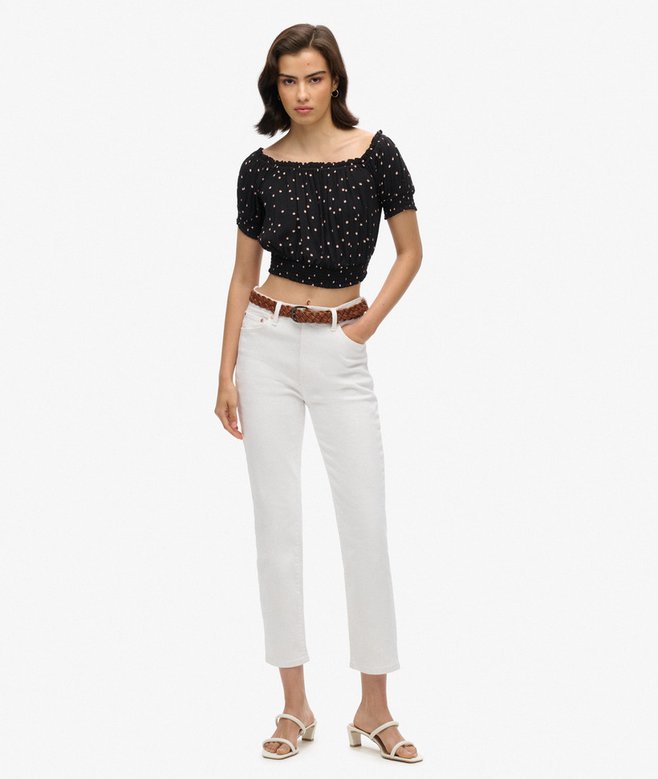 Smocked Short Sleeve Crop Top