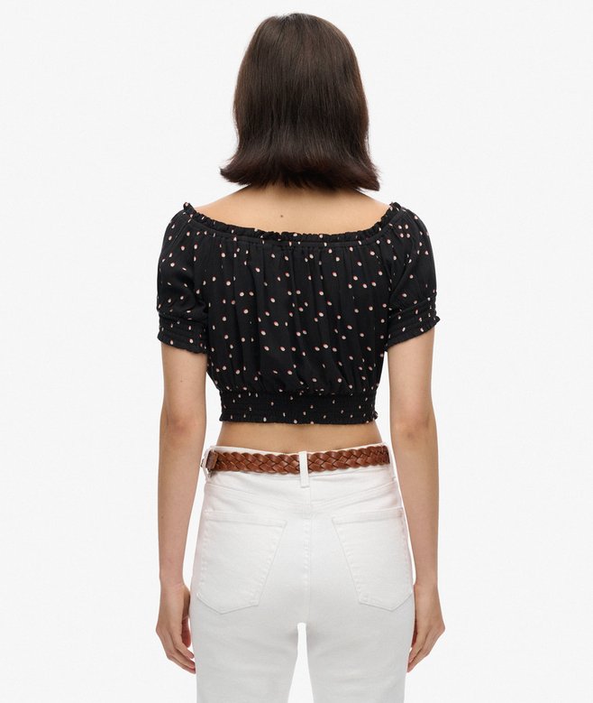 Smocked Short Sleeve Crop Top