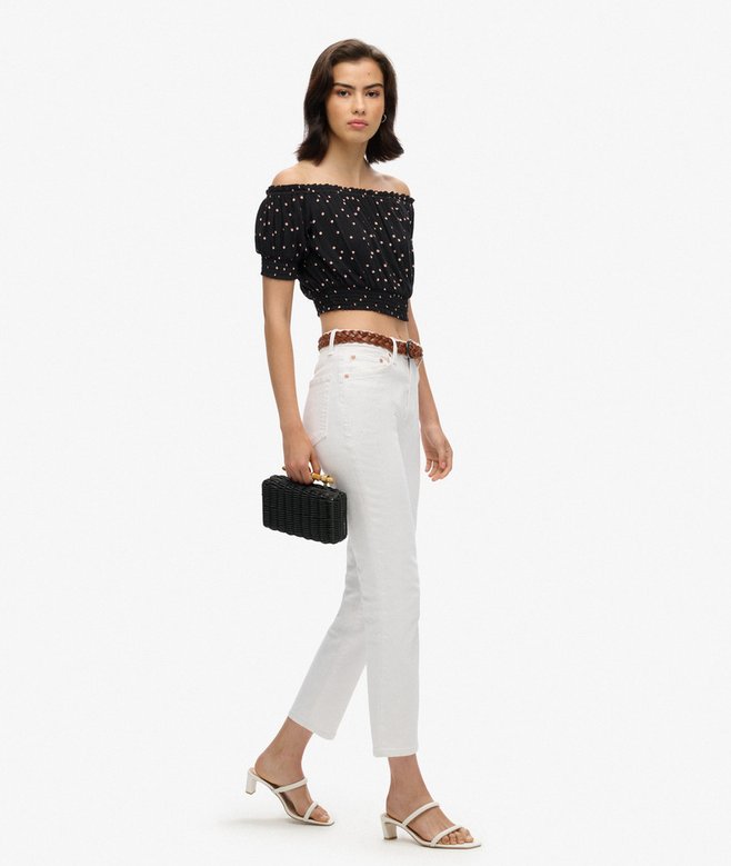 Smocked Short Sleeve Crop Top