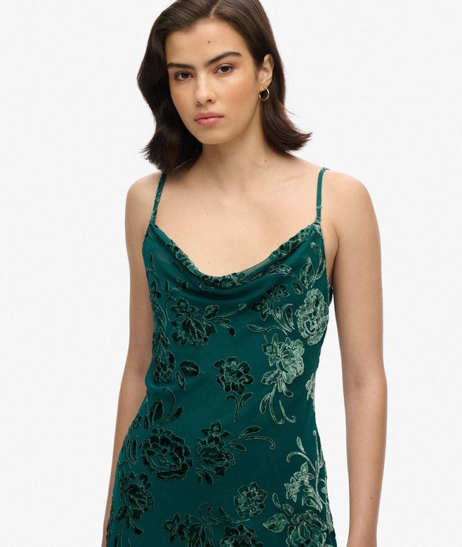 Devore Cowl Neck Midi Slip Dress