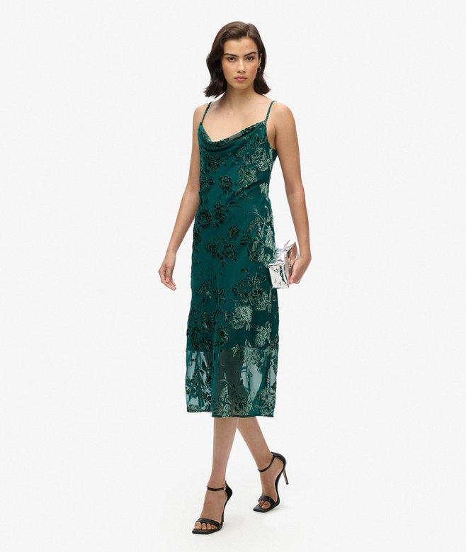 Devore Cowl Neck Midi Slip Dress