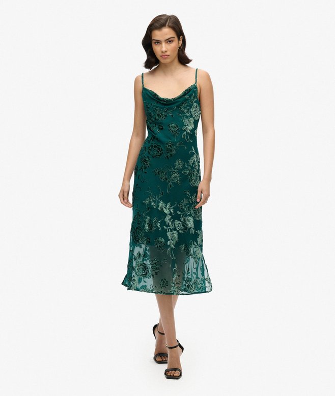 Devore Cowl Neck Midi Slip Dress