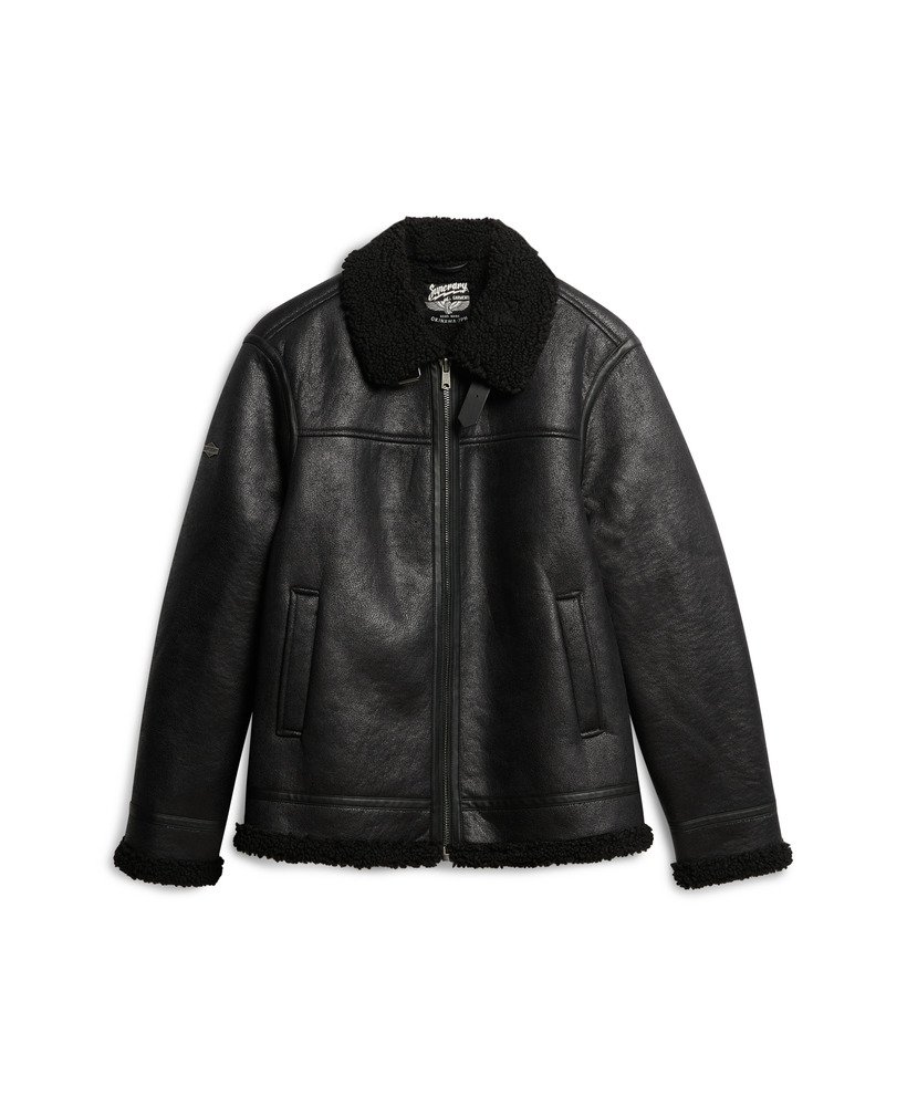 mens Faux Shearling Aviator Jacket in Black | Superdry CA-EN