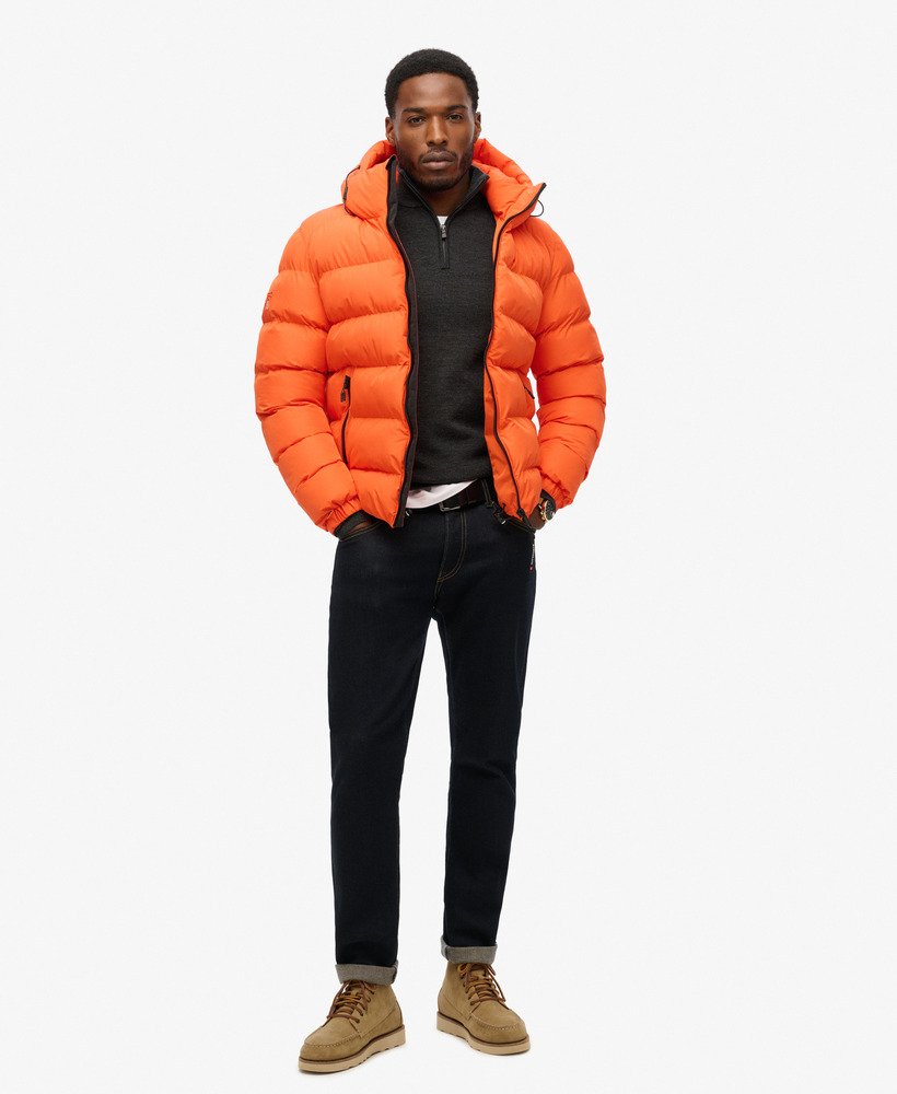 mens Hooded Sports Puffer Jacket in Flame Orange | Superdry CA-EN