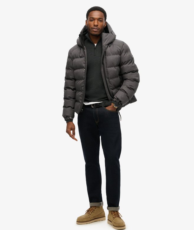 Hooded Tweed Sports Puffer Jacket