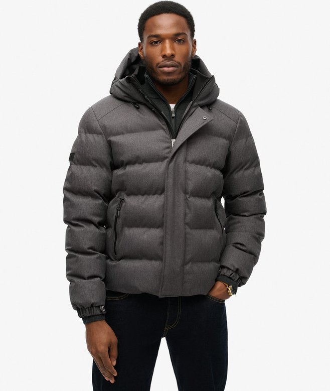 Hooded Tweed Sports Puffer Jacket