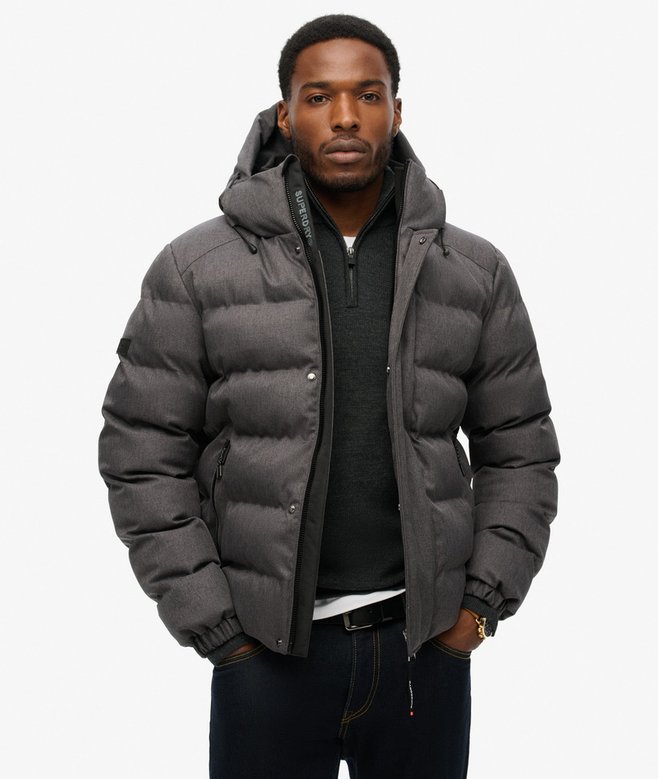 Hooded Tweed Sports Puffer Jacket