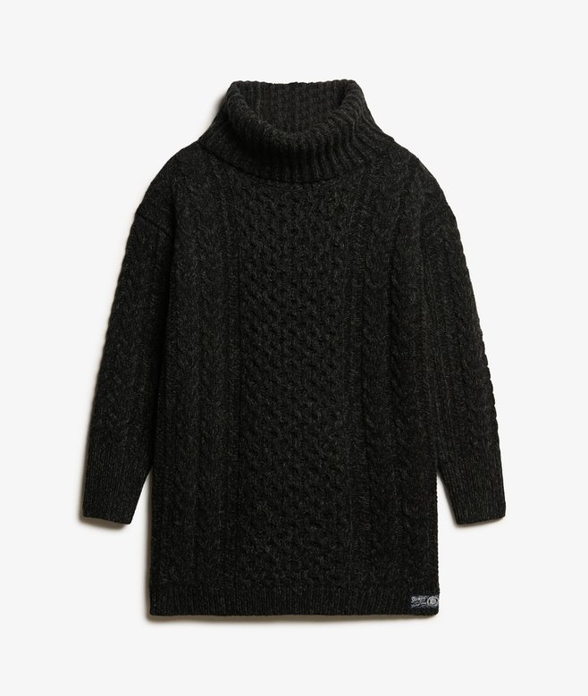 womens Roll Neck Cable Jumper Dress in BLACK TWIST | Superdry US