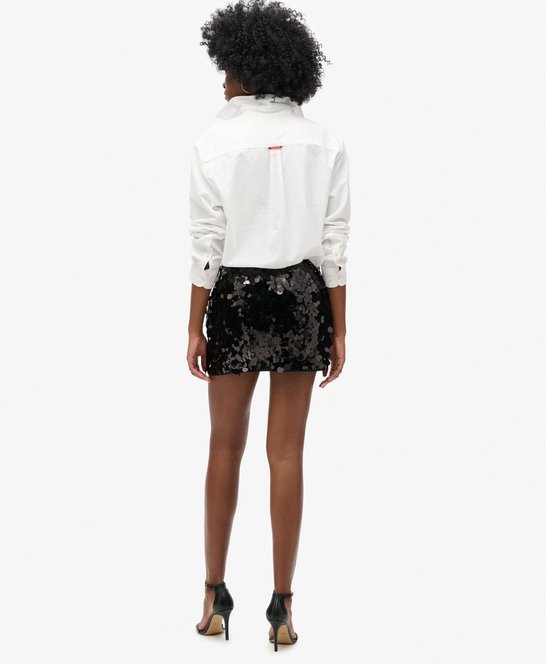 Jupe Courte Femme Superdry En Tweed Gris - Taille M, Motif Pied-de-poule, état Parfait