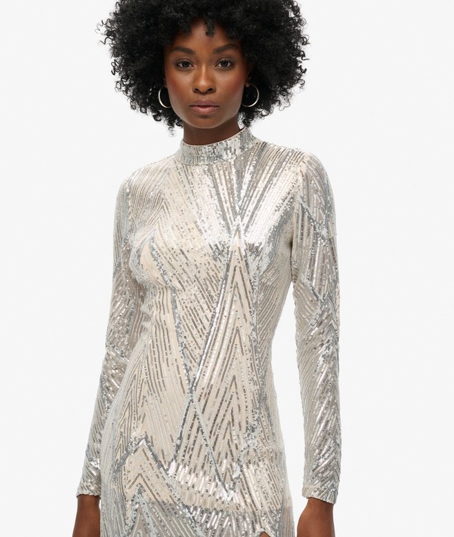 Open Back Long-Sleeved Midi Dress