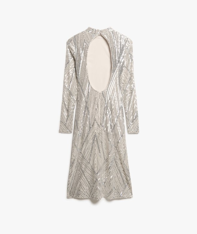 Open Back Long-Sleeved Midi Dress