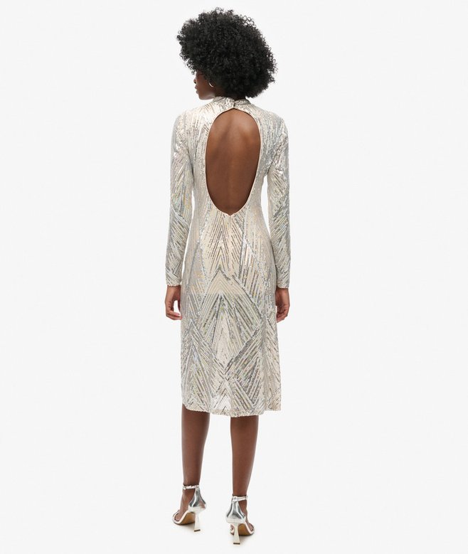 Open Back Long-Sleeved Midi Dress