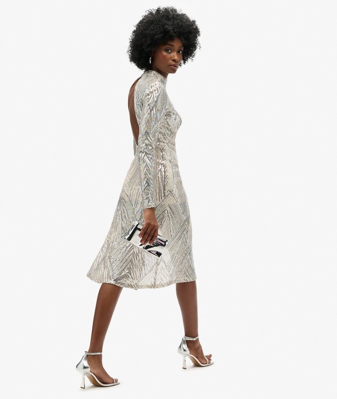 Open Back Long-Sleeved Midi Dress