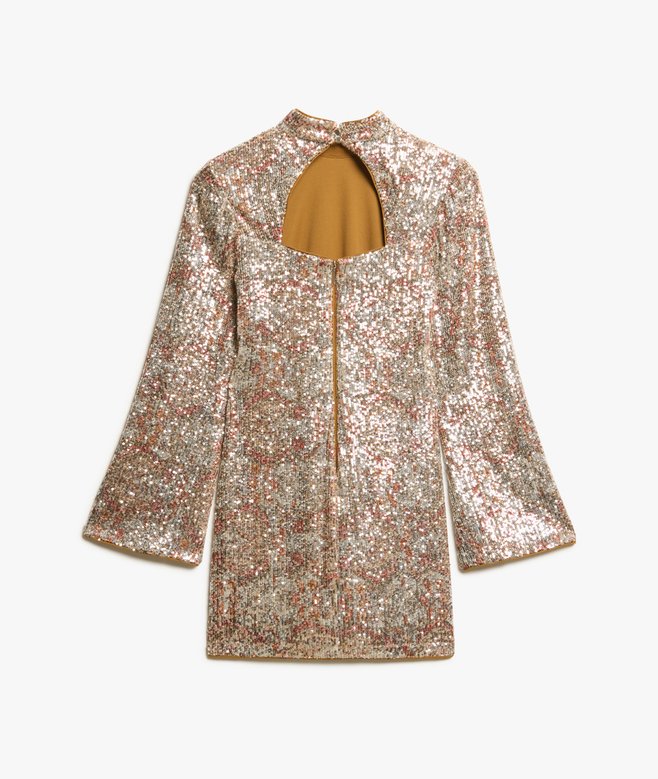 Long-Sleeved Printed Sequin Mini Dress