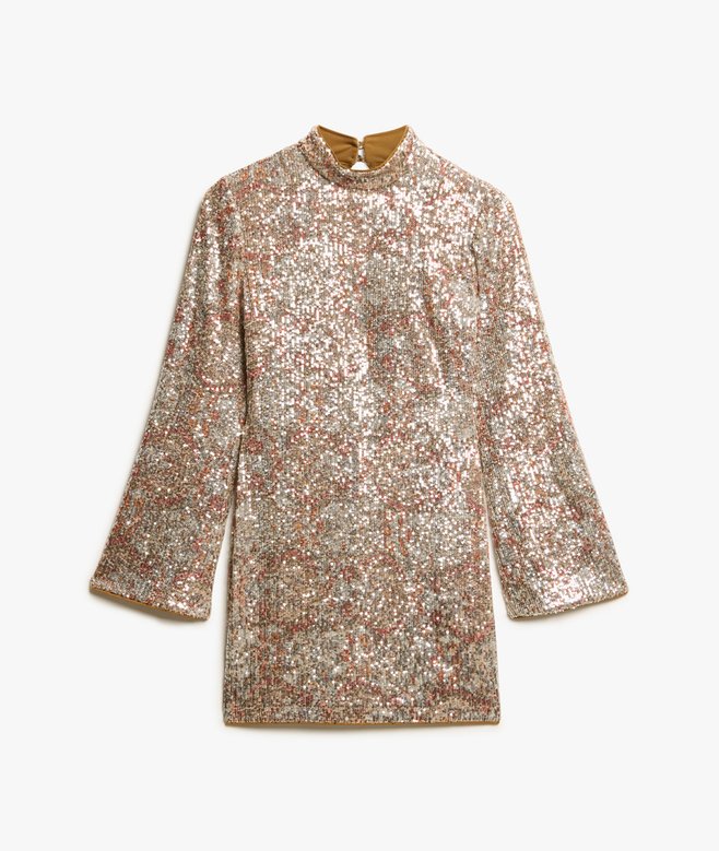 Long-Sleeved Printed Sequin Mini Dress