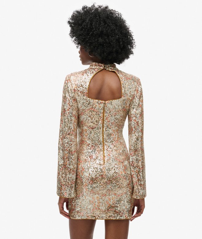 Long-Sleeved Printed Sequin Mini Dress