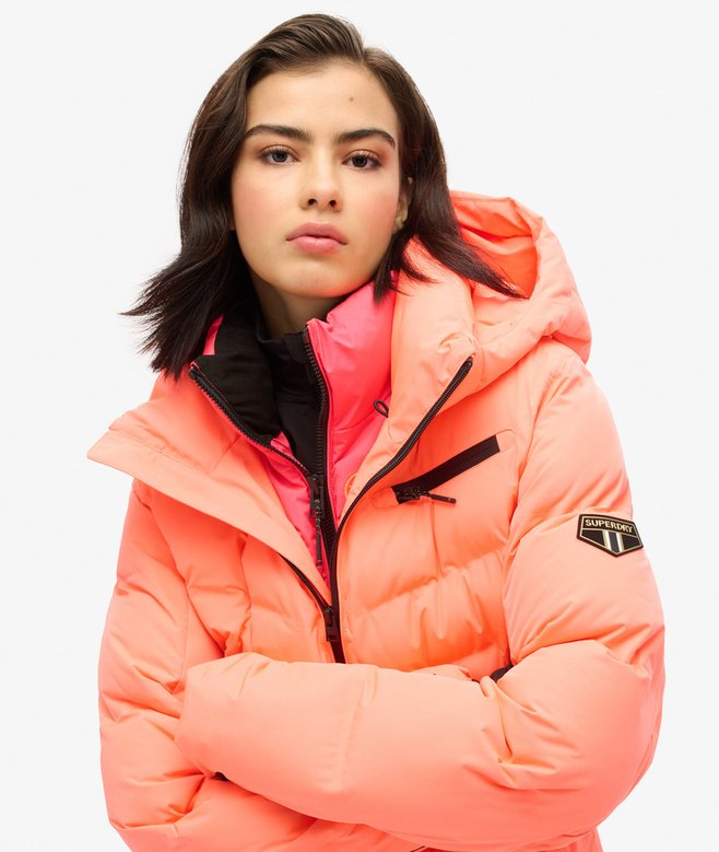womens Ski Luxe Puffer Jacket in Pastelline Coral Superdry UK