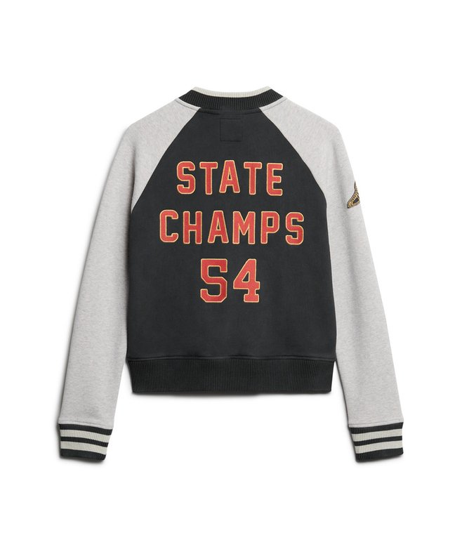 College Script Graphic Jersey Bomber Jacket
