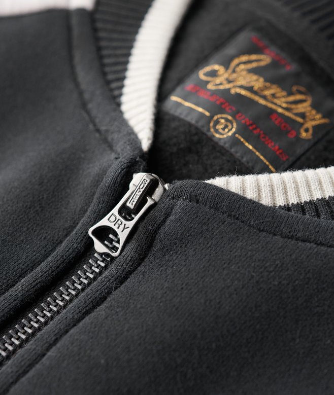 College Script Graphic Jersey Bomber Jacket