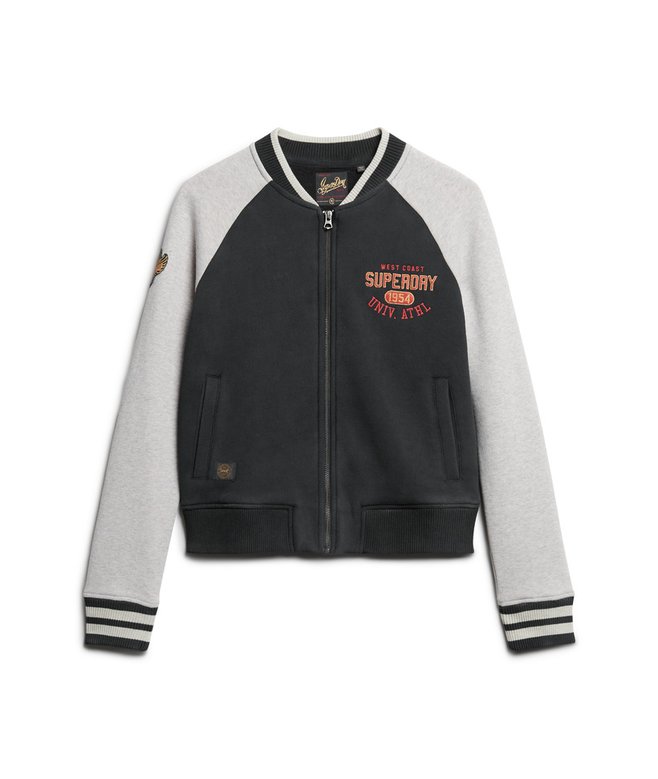 College Script Graphic Jersey Bomber Jacket