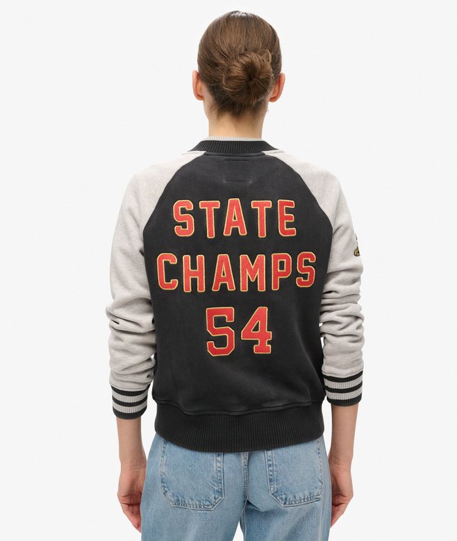 College Script Graphic Jersey Bomber Jacket