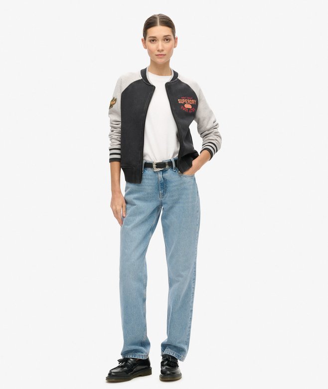 College Script Graphic Jersey Bomber Jacket