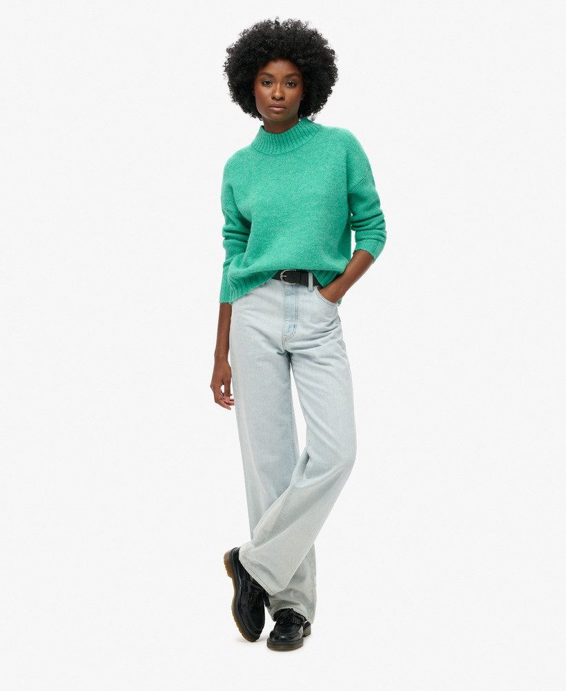 womens Essential Mock Neck Jumper in LAGUNA GREEN | Superdry US