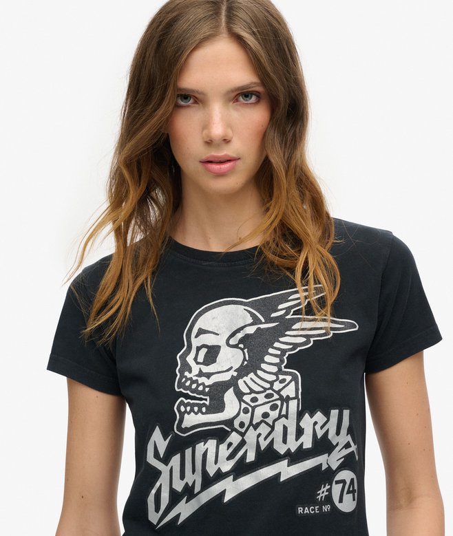 Embellished Poster Fitted T-Shirt