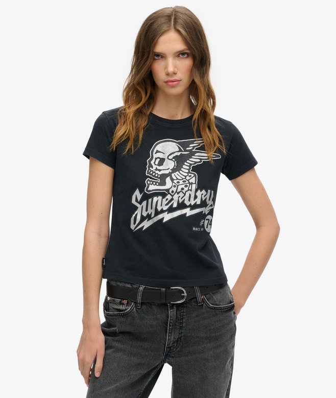 Embellished Poster Fitted T-Shirt